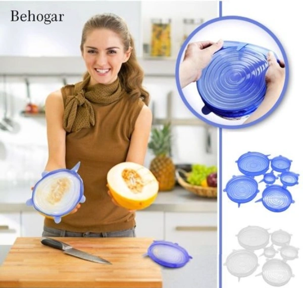 6Pcs Silicone Stretch Preserve Pot Bowl Fruit Lid for Fridge Microwave Food Container Cover - Silicon, Clips & Lids, 6pieces